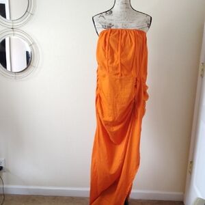 PrettyLittleThing Orange Strapless Dress
